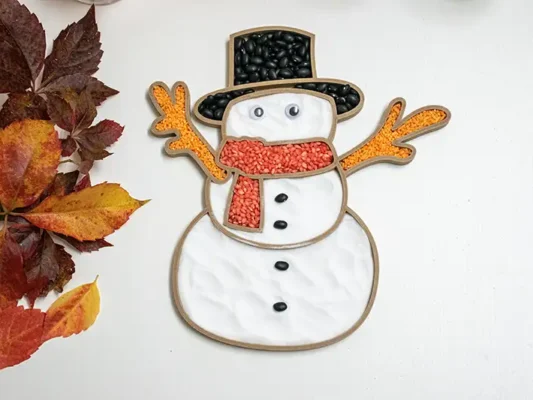 Bandeja sensorial rellenable muñeco de nieve