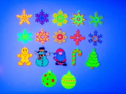Adornos árbol de Navidad fluorescentes para luz negra
