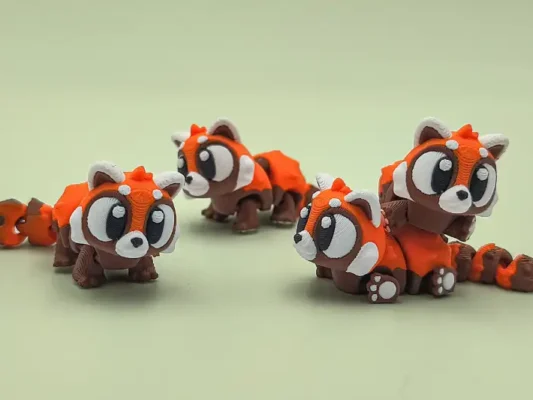 mini oso panda rojo en 3d articulado